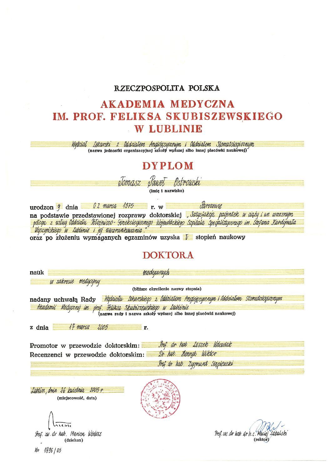 1. Dyplom doktorski 1. Dyplom doktorski