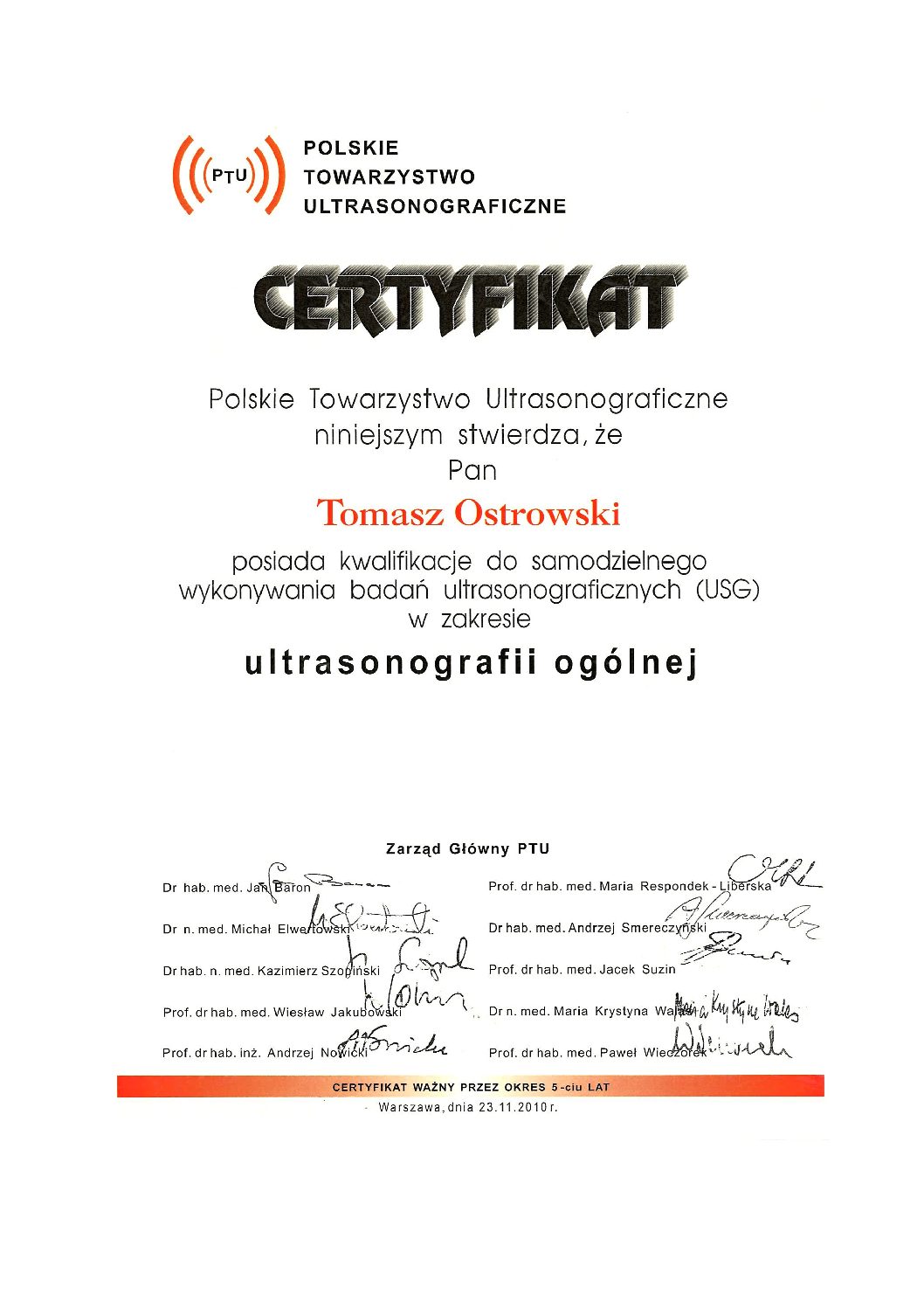 3. Certyfikat PTU z 23.11.2010 3. Certyfikat PTU z 23.11.2010