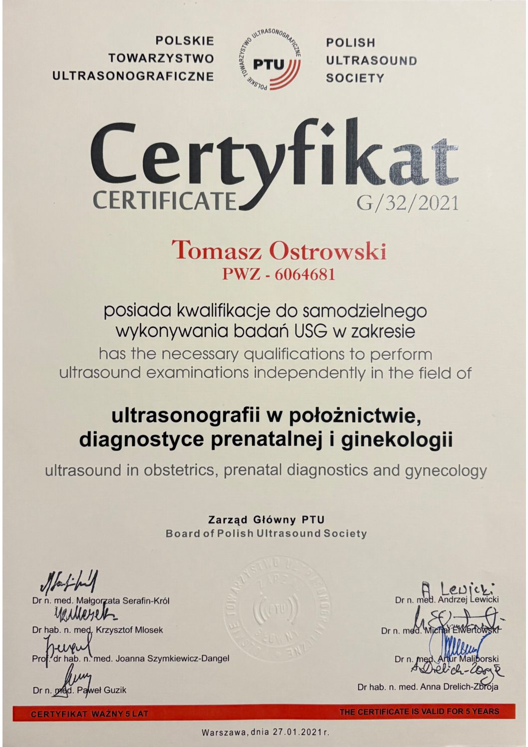 8. Certyfikat PTU ginekologia 8. Certyfikat PTU ginekologia